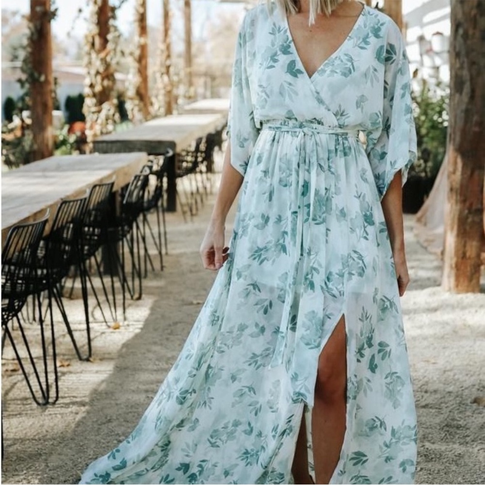 Baltic Born Kia Kimono Maxi Dress in Sage Floral XS
